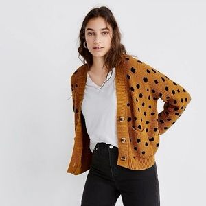 Madewell Hillview Cardigan Sweater in Painted Spots gold black dot animal print